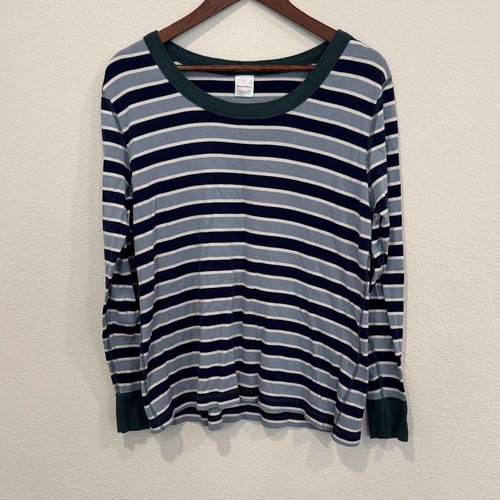 Hanna Andersson Navy and White Striped Long Sleeve Tee